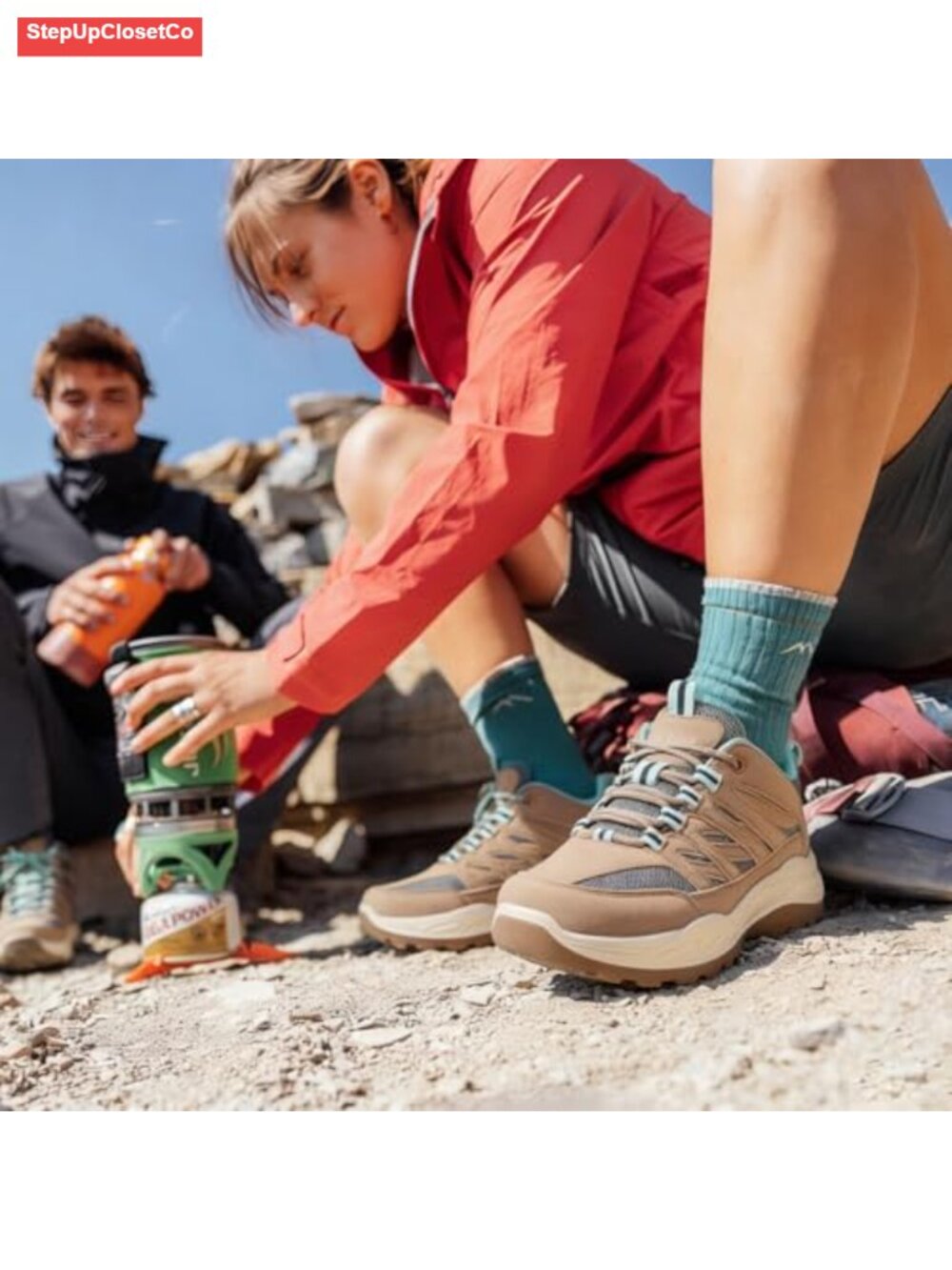 Suede Hiking Sneakers with Mesh Panels Lace-Up Athletic Shoes - Picture 2 of 6